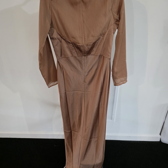ASOS DESIGN Satin Corset Maxi Dress Copper Mesh Sleeve | US 4 - Picture 4 of 6